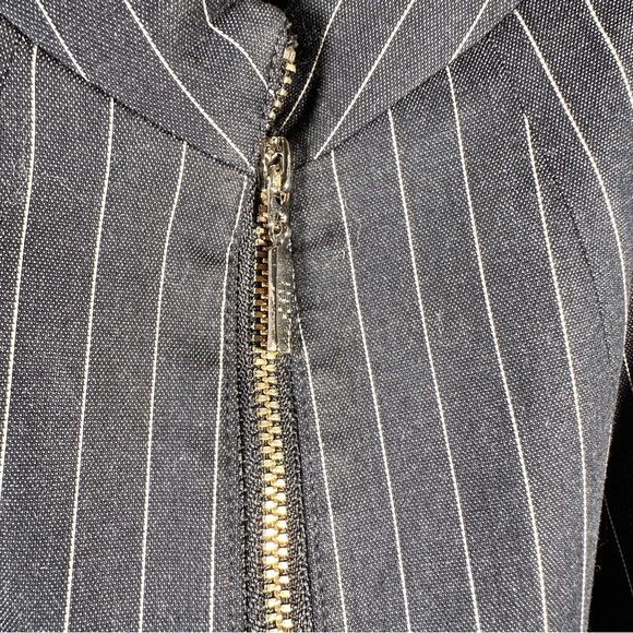 Tommy Hilfiger Navy Pinstripe Elbow Pad Blazer Size 14 Mock Collar Blue Jacket - Picture 4 of 14